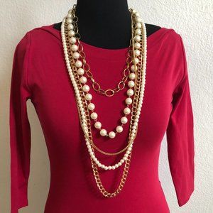 5-Strand necklace Ann Taylor Faux Pearl and Gold chain
